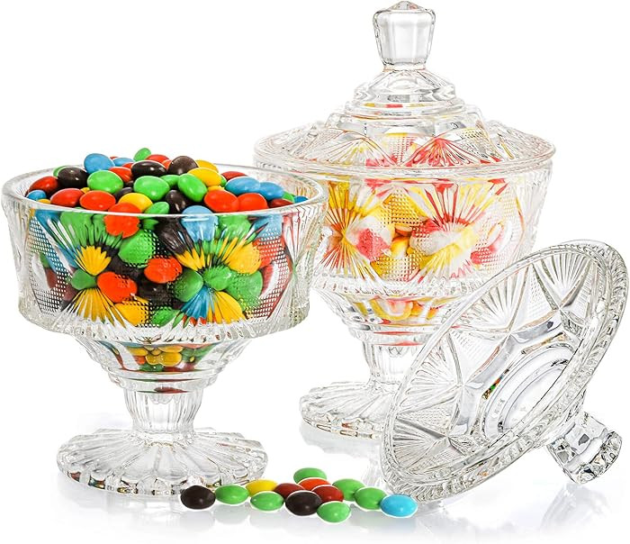 Frcctre 2 Pack Glass Candy Dish with Lid, 15 Oz Crystal Candy Bowl Cookie Jar Decorative Apotheca... | Amazon (US)