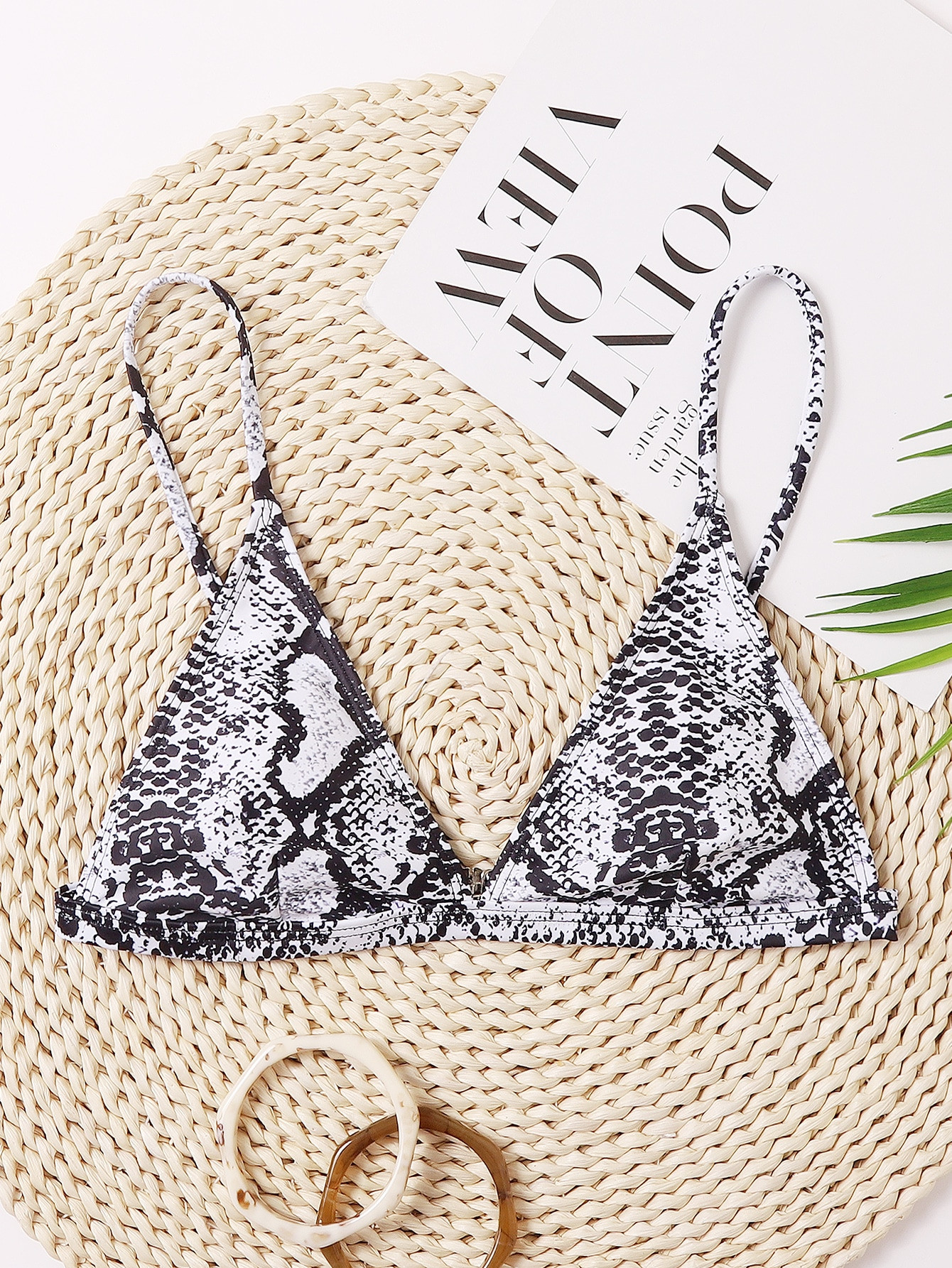 Snakeskin Print Triangle Bikini Top | SHEIN