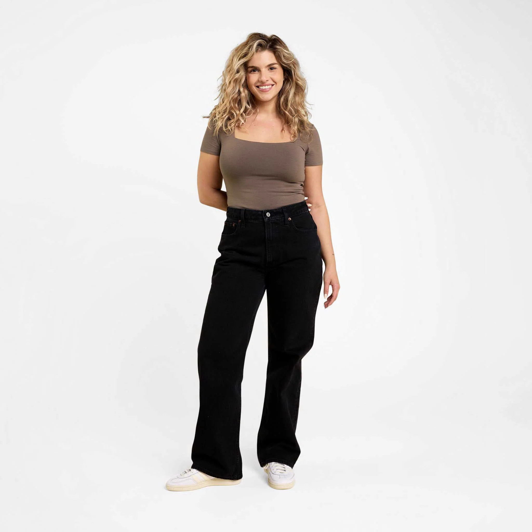 Cotton Stretch Short Sleeve Square Neck Bodysuit | Mocha | Nuuds US