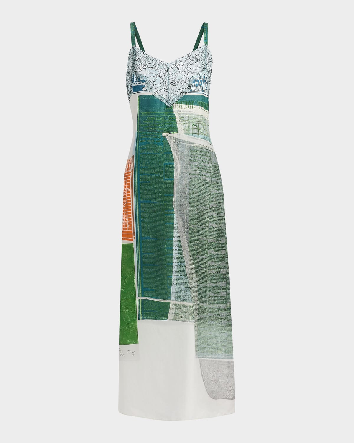 x Robert Rauschenberg Platter-Print Midi Slip Dress | Neiman Marcus