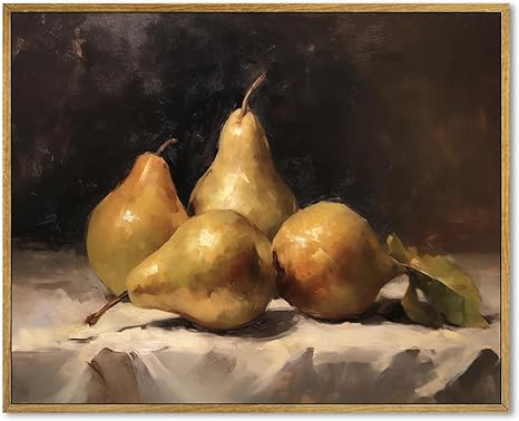 Vintage Kitchen Framed Art Antique Fruit Painting Pear Still Life Moody Wall Art Rustic Farmhouse... | Amazon (US)