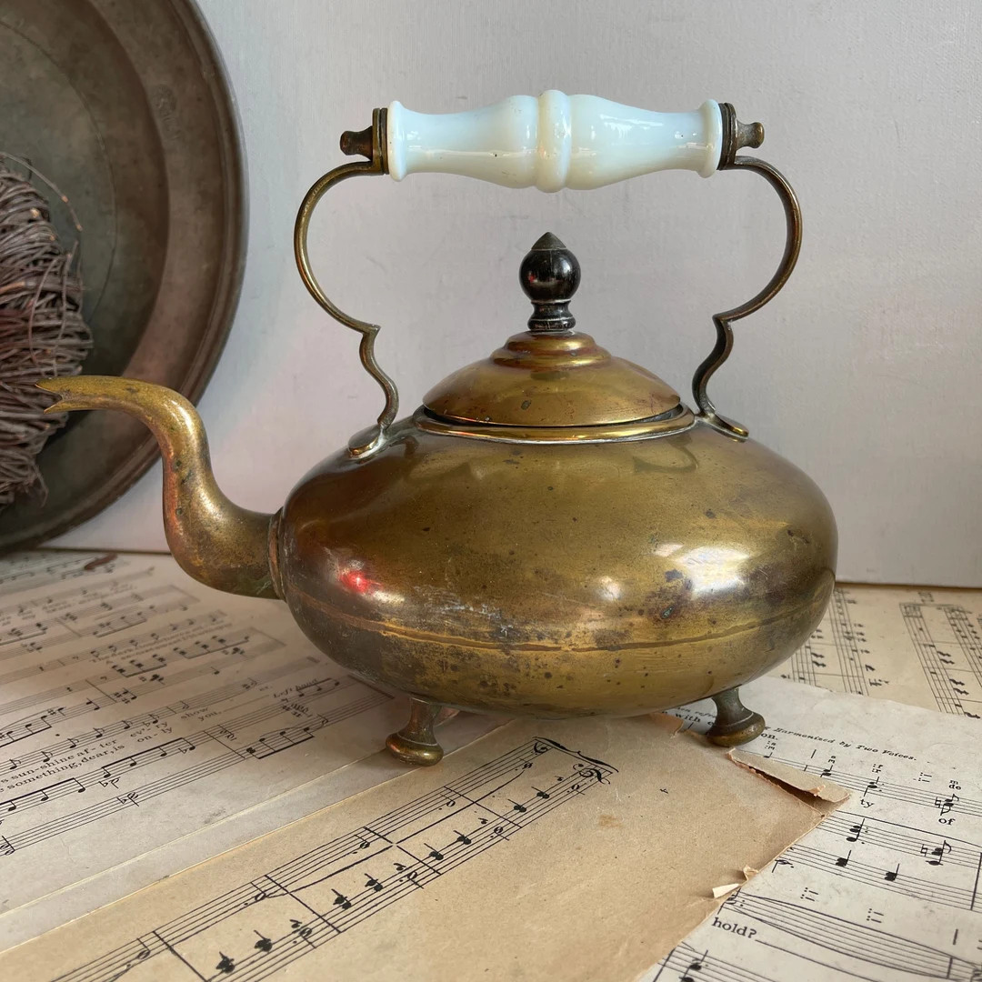 Vintage Brass Kettle With White Glass Handle. Antique Toddy. Pub Decor. Farm House Kitchen. Rusti... | Etsy (US)