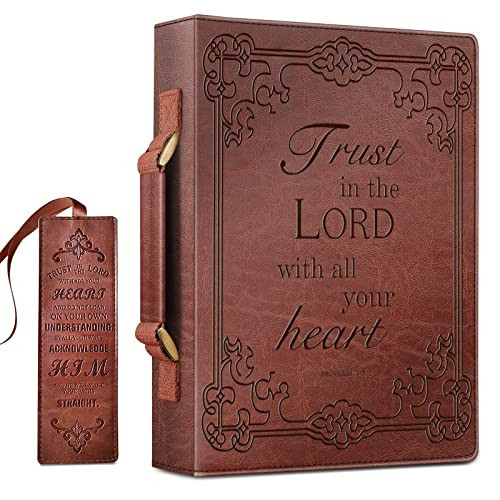 FINPAC Large Classic Bible Cover Vegan Leather Carrying Book Case Church Bag Bible Protective with Handle, Gift for Men, Women, Father, Mother, Friends, Brown | Amazon (US)
