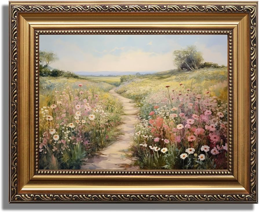 KBKBART Gold Framed Vintage Wall Art, Vintage Spring Decor, Wildflower Countryside Canvas Oil Pai... | Amazon (US)