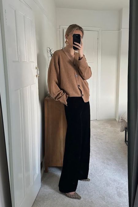 Whistles, Gucci, Asos, H&m, & other stories, New look, transitional outfit, transitional style, winter outfit, winter fashion, wool cardigan, camel cardigan, velvet trousers, wide leg trousers, black velvet trousers, Gucci heels, slingback heels, beige cardigan, brown cardigan, winter outfit ideas, style inspiration 

#LTKSeasonal #LTKeurope #LTKstyletip