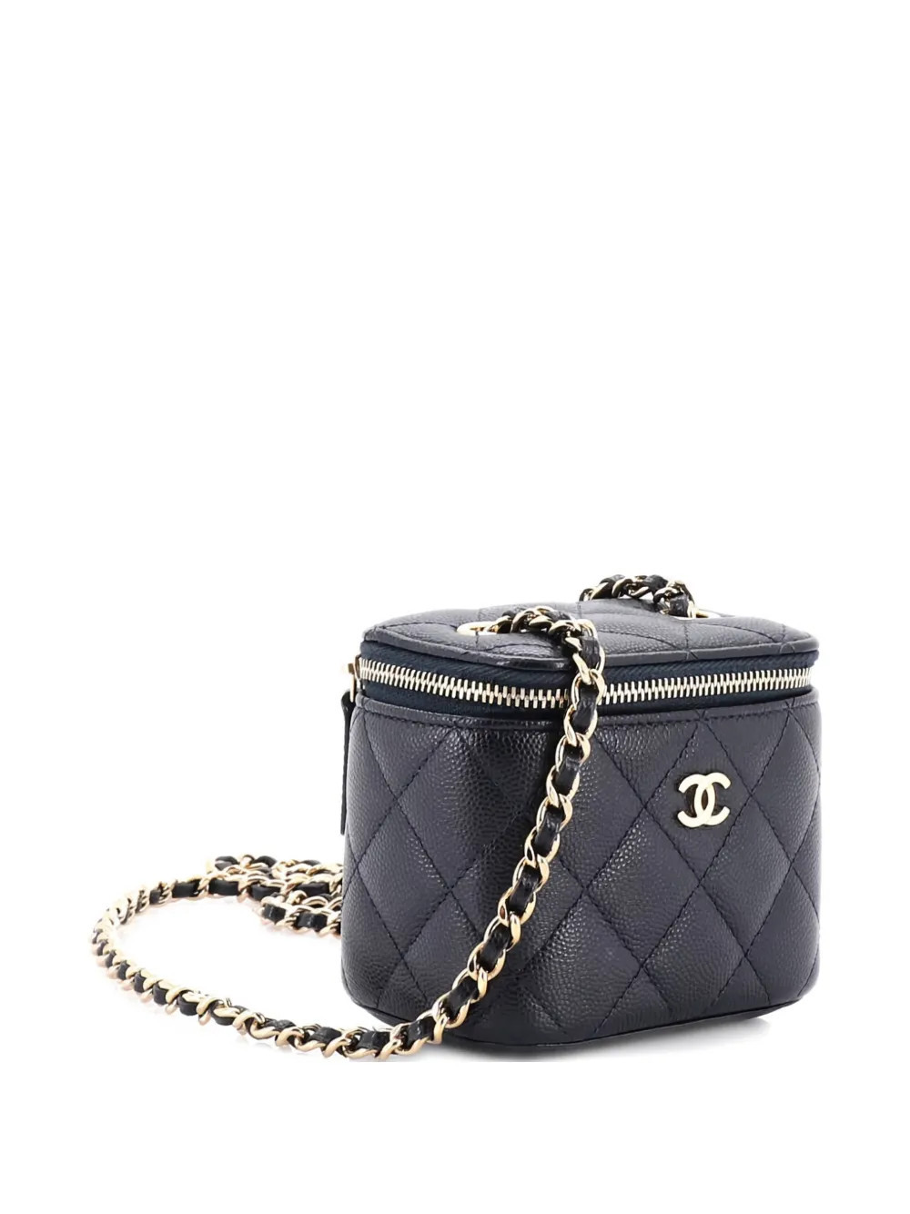 CHANEL Pre-Owned Classic Vanity Case with Chain Quilted Caviar Mini pouch - Blue | Farfetch Global