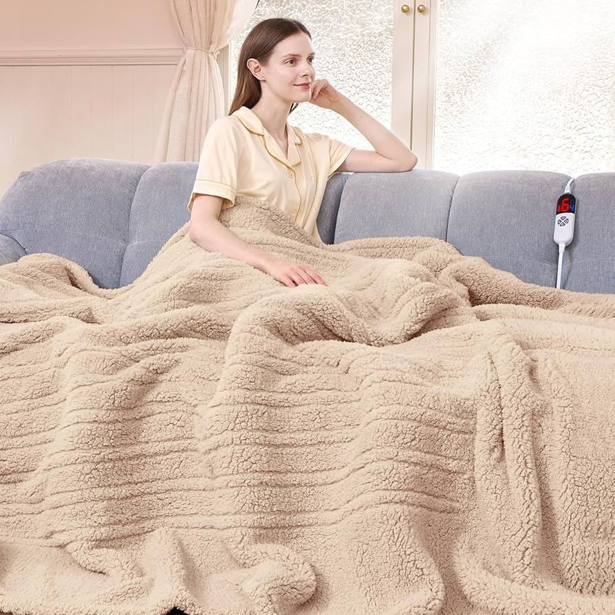 Heated Blanket Full Size 72"X84" Beige - Soft Double Sided Sherpa Electric Blanket Full Size with... | Amazon (US)