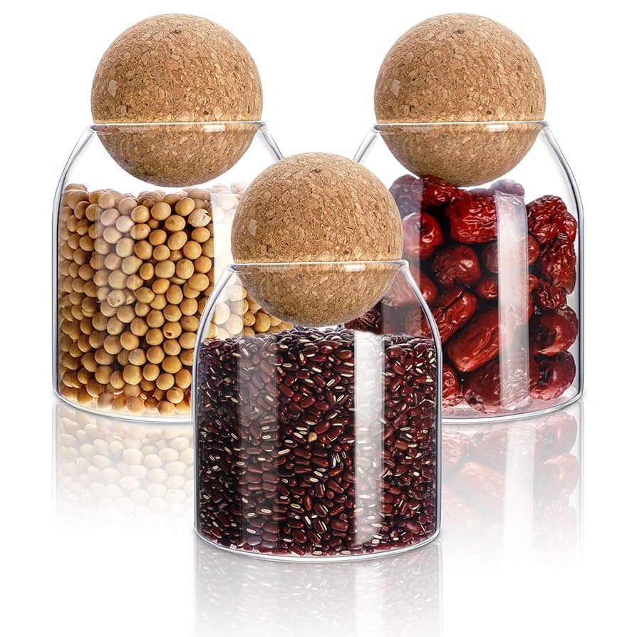 3 Pcs Glass Jar Storage Container with Ball Cork Decorative Round Organizer Bottle Sealed Caniste... | Amazon (US)