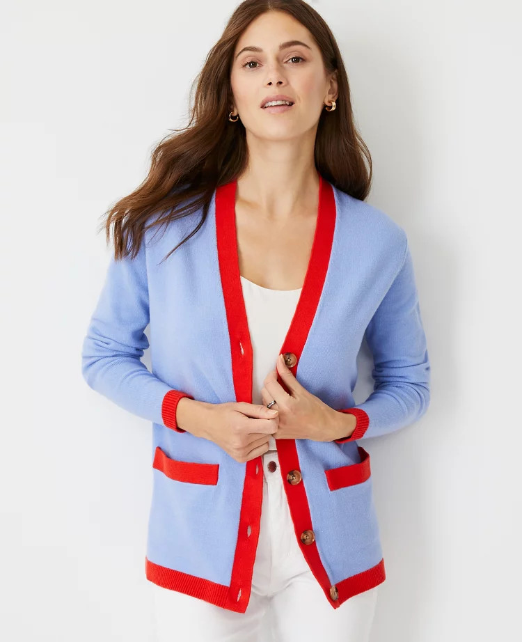 Petite Tipped Boyfriend Cardigan | Ann Taylor (US)