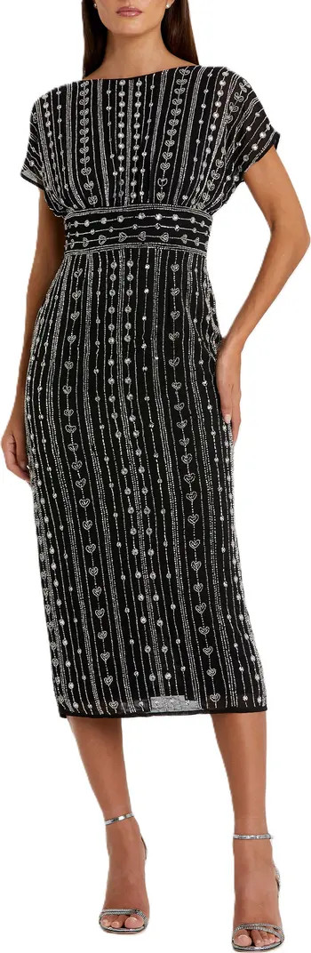 Beaded Cap Sleeve Column Midi Dress | Nordstrom