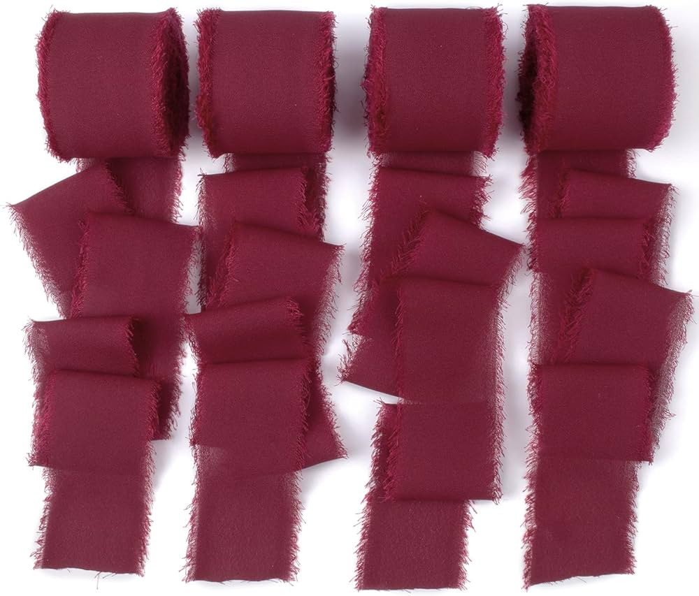 Burgundy Chiffon Ribbon 1-1/2 Inch x 40Yds Maroon Ribbon Dark Red Ribbon Boho Frayed Ribbon Handm... | Amazon (US)