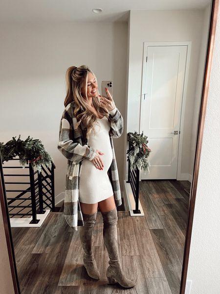 These boots have been a staple in my winter closet for yearssss 🤍🤍 They are TTS!! 

Wearing size small in the dress and shacket! 

#LTKbump #LTKSeasonal #LTKfit