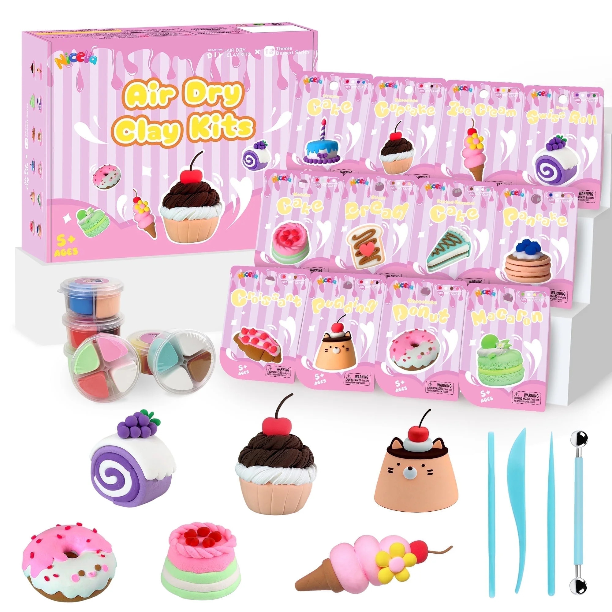 Nicella Air Dry Clay for Kids-12 Cake Modeling Clay , Molding Clay with Sculpting Tools & Tutoria... | Walmart (US)