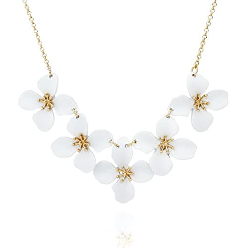 POMINA White Flower Statement Necklace for Women, Floral Bib Collar Necklace with Adjustable Chain, Flower Earrings, Elegant Costume Jewelry for Weddings, Gifts for Women | Amazon (US)