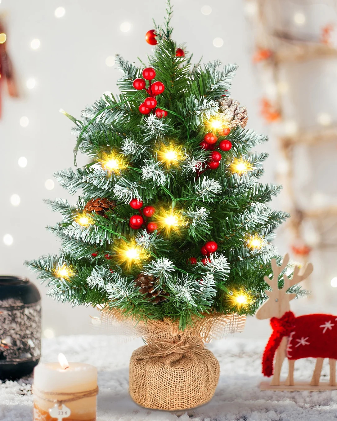 Mini Christmas Tree Decorations 20inch Pre-Lit Artificial Small Xmas Tabletop Tree with LED Light... | Walmart (US)