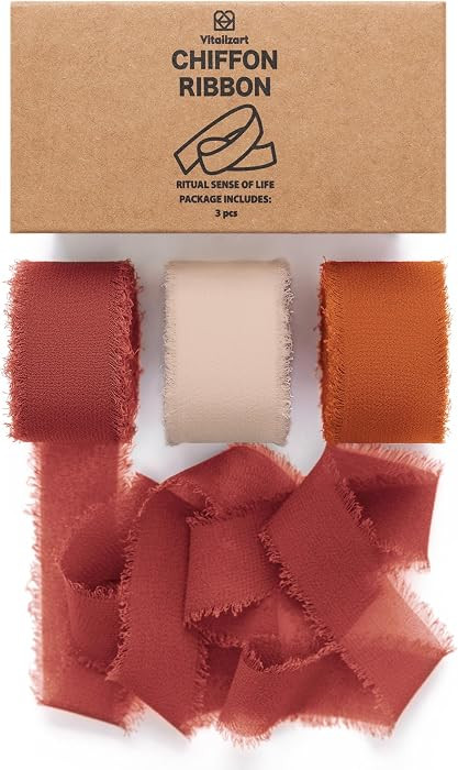 Vitalizart Terracotta & Orange Chiffon Silk Ribbon 1"x 21Yd Handmade Fringe | Amazon (US)