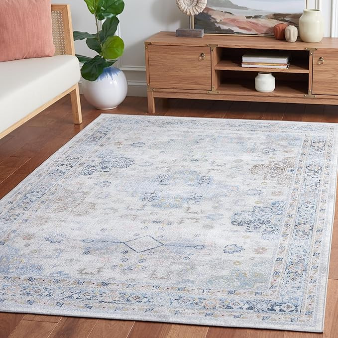 SAFAVIEH Washable Rug Bayside Collection - 5'3" x 7'6", Grey & Blue, Easy Cleaning, Ideal for in ... | Amazon (US)