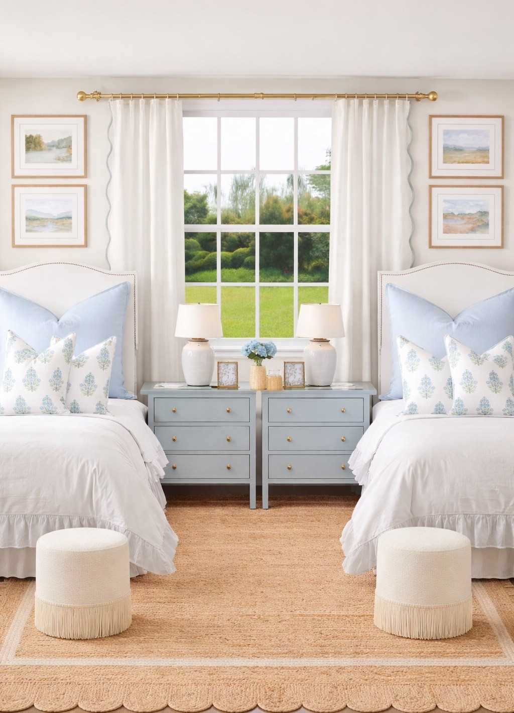 This blue and white dorm room mockup is giving coastal college chic 🤍🩵
From the layered dorm bedding, floral accent pillows, and ruffled white comforter to the light blue nightstands, gold hardware, table lamps, and framed wall art, this space proves a dorm room can feel polished, cozy, and elevated. The scalloped jute rug, neutral poufs, and airy white curtains add warmth while keeping everything small-space friendly and renter-approved.

Perfect for college dorms, freshman dorm ideas, sorority housing, shared bedrooms, and apartment bedrooms ✨
Everything linked for easy back-to-college dorm shopping!

#LTKFindsUnder100 #LTKHome #LTKU