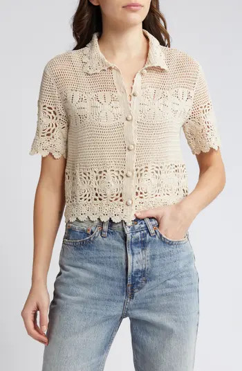 The Crochet Cotton Button-Up Shirt | Nordstrom