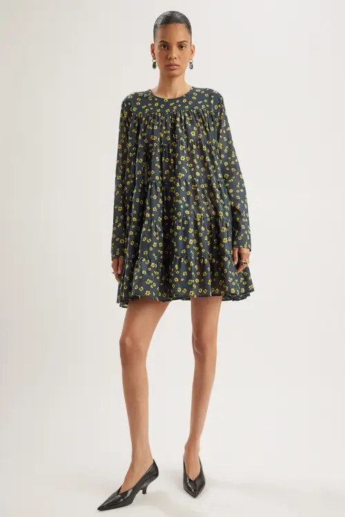 Merlette Soliman Floral Print Dress in Lemon Navy Floral Print at Nordstrom, Size Xx-Small | Nordstrom