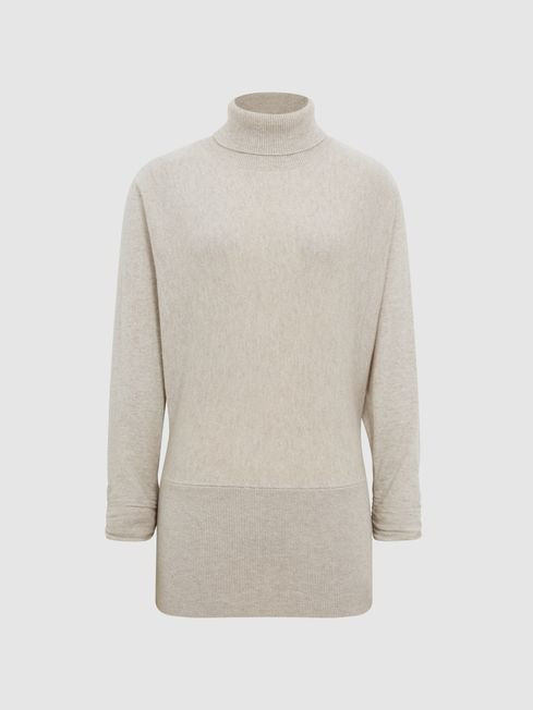 Ruched Sleeve Wool-Cashmere Roll Neck Jumper | Reiss UK