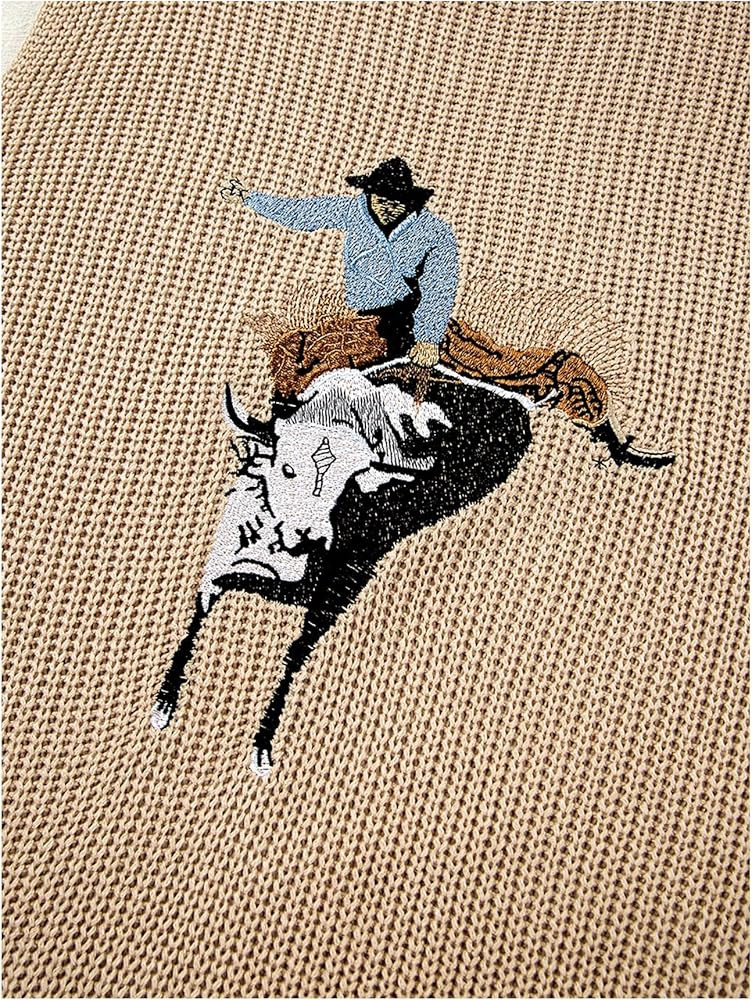 WDIRARA Women's Western Cowboy Embroidered Sweater Vest Crew Neck Cap Sleeve Pullovers Ribbed Kni... | Amazon (US)