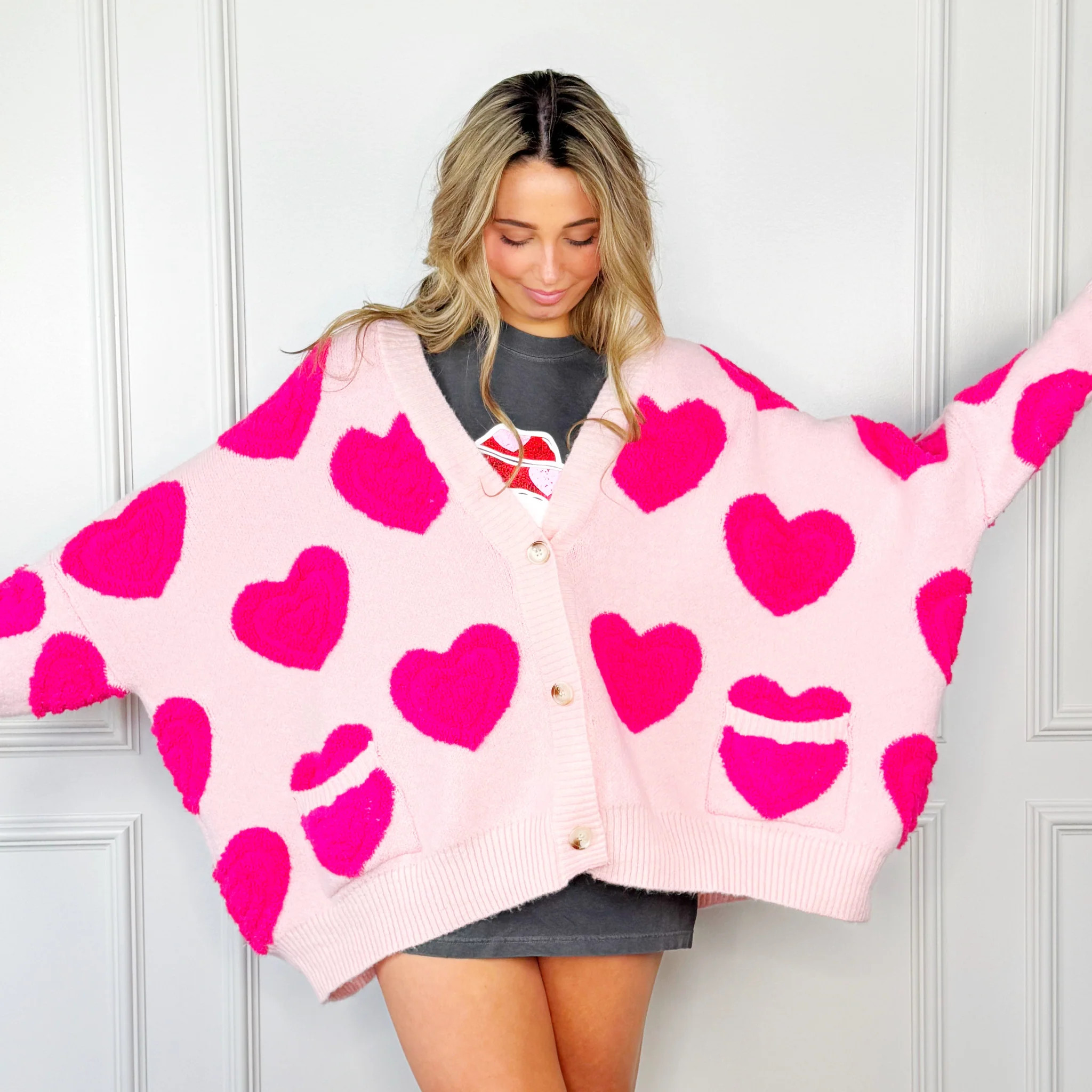 Pink Big Heart Cardigan | Poppy & Pine