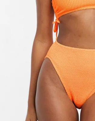 ASOS DESIGN mix and match crinkle high leg high waist bikini bottom in faded fluro orange | ASOS US