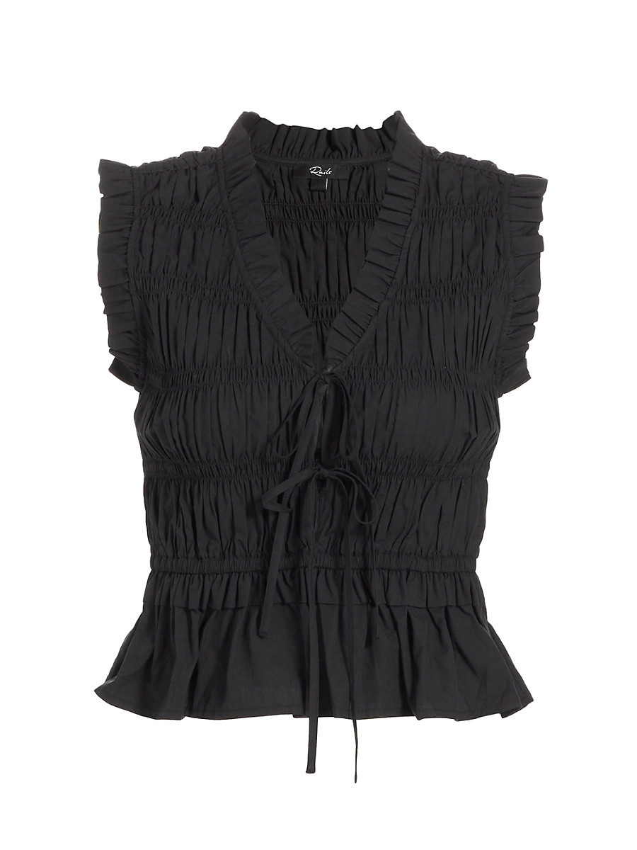 Women's Martine Smocked Tie Top - Black - Size Small | Saks Fifth Avenue