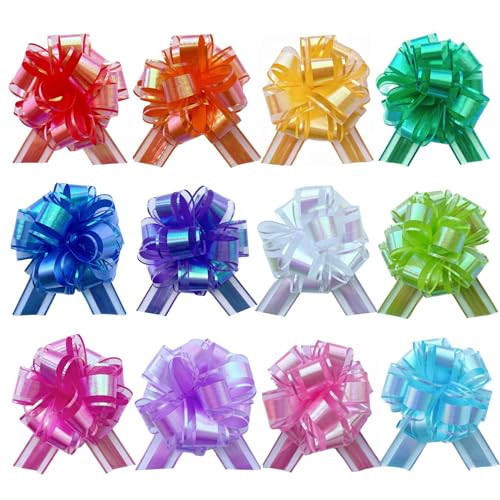 12PCS Rainbow Color Pull Bows for Gift Wrapping, 6 Inches Large Gift Bow, Colorful Laser Ribbon Decoration for Flower Bouquets and Basket, Aurora Bows for Birthday Presents, Anniversary, Wedding | Amazon (US)