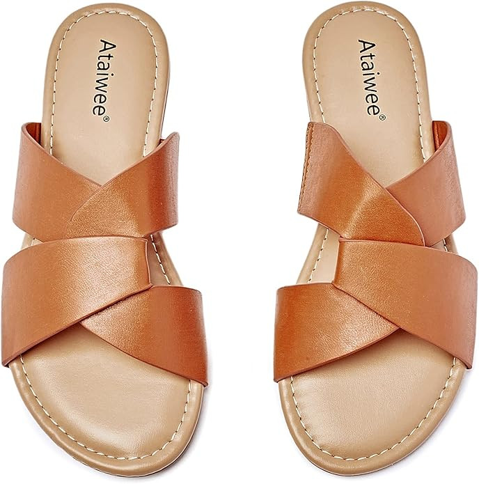 Ataiwee Women's Flat Sandals - Comfortable Casual Ankle Elastic Strap Slip on Spring Summer Shoes... | Amazon (US)