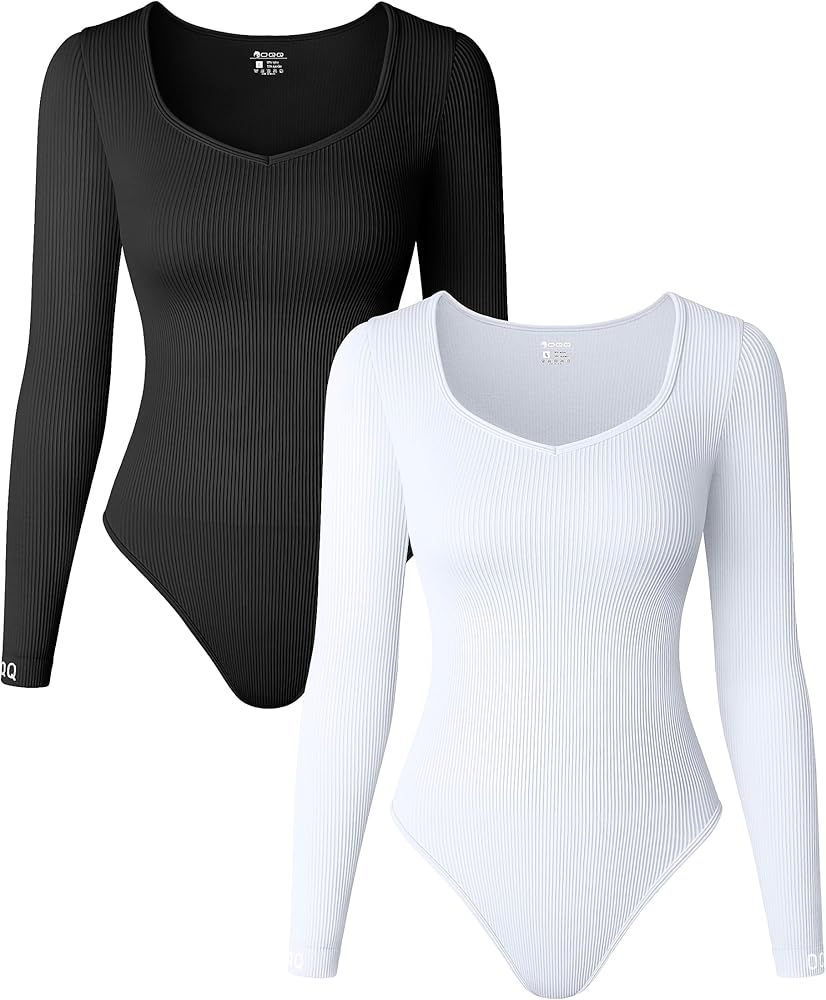 OQQ Women's 2 Piece Bodysuits Sexy Ribbed Long Sleeve Tops Bodysuits | Amazon (US)