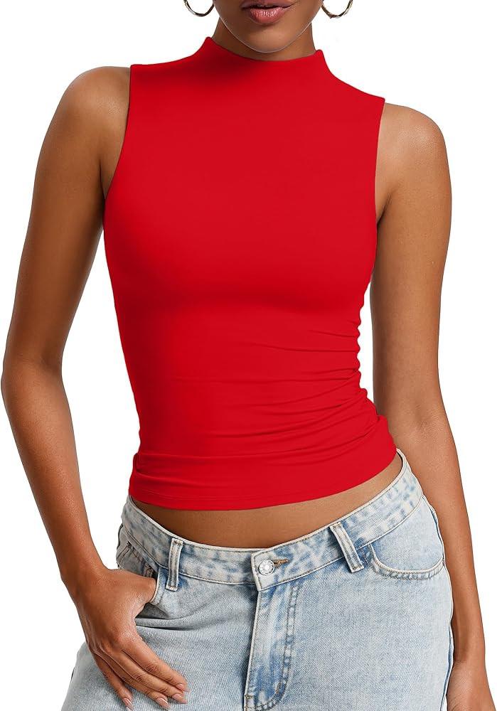 Avidlove Womens Mock Turtle Neck Tank Top Double Lined Basic Tops Going Out Y2K Tops Fitted Summe... | Amazon (US)