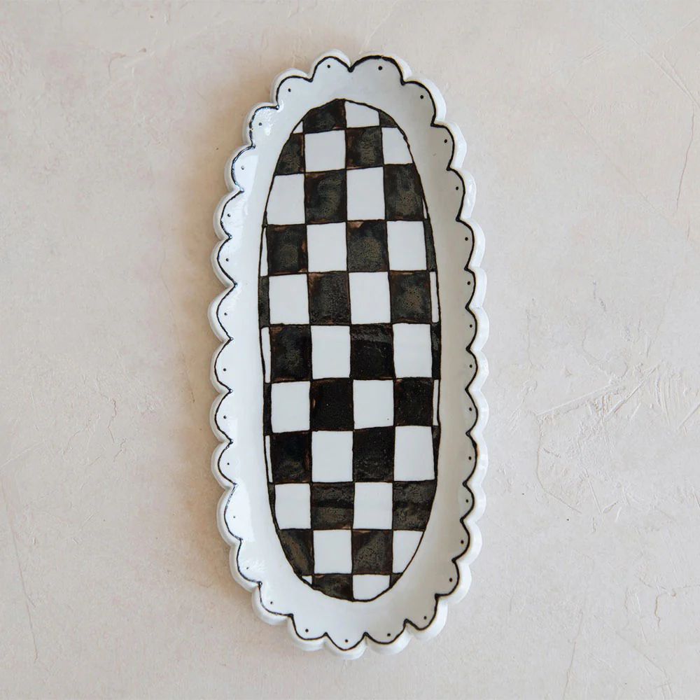 Hand-painted Ceramic Checkered Tray | Roan Iris