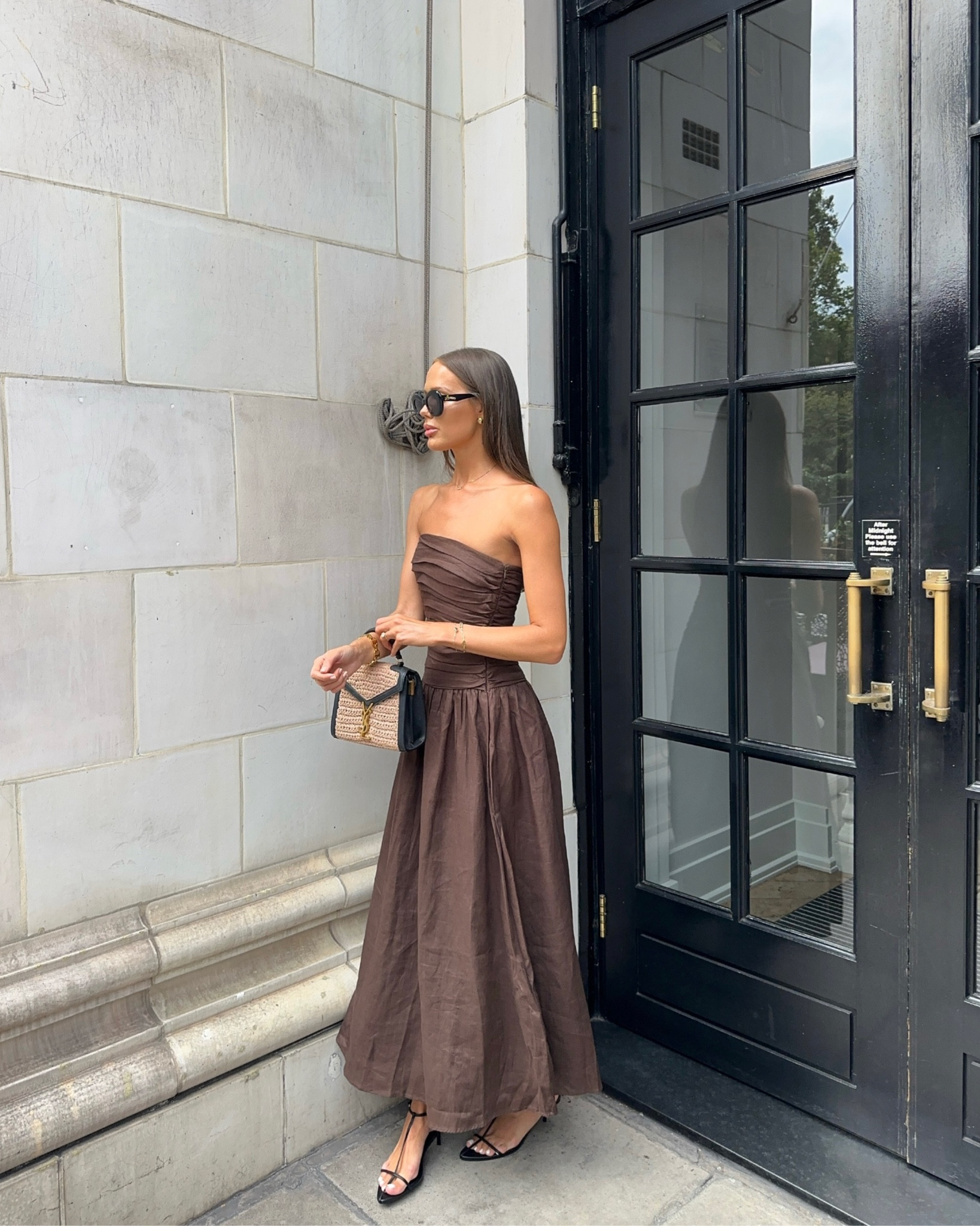 brown linen midi dress BROWN WASHED LINEN GIRLFRIEND MIDI DRESS 5 (L) main image 1