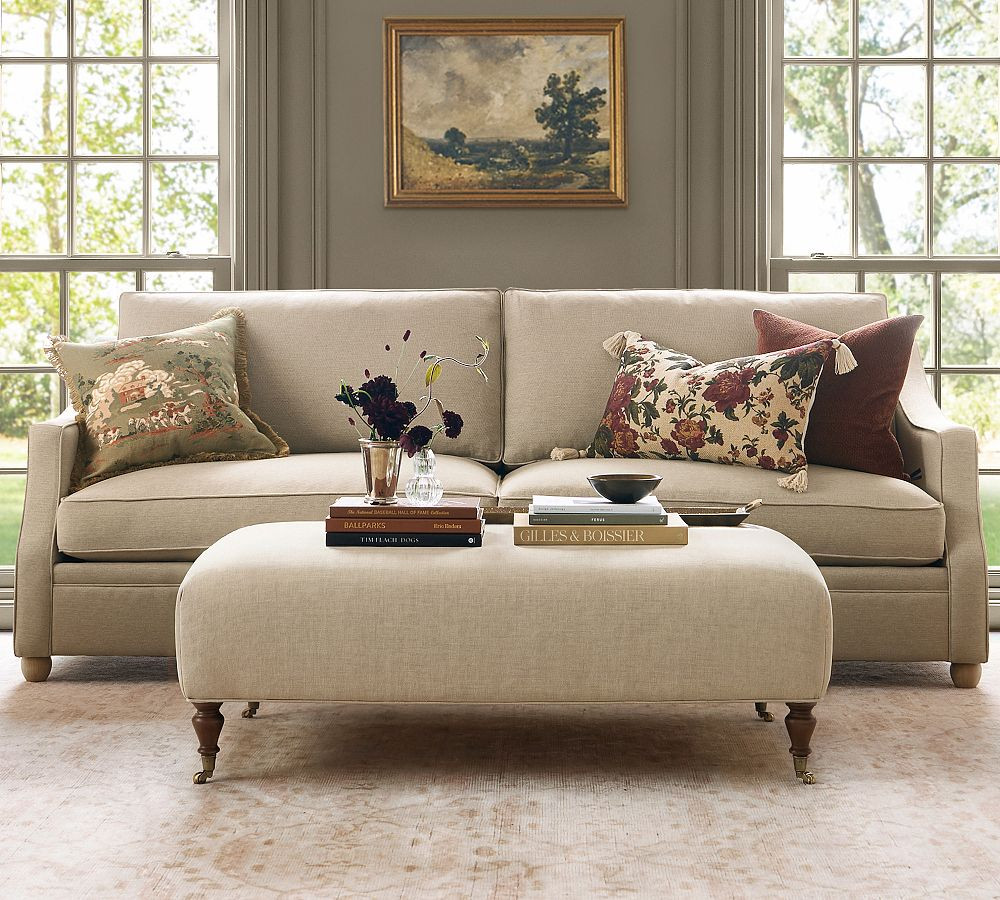 Penelope Upholstered Rolling Ottoman (52") | Pottery Barn (US)