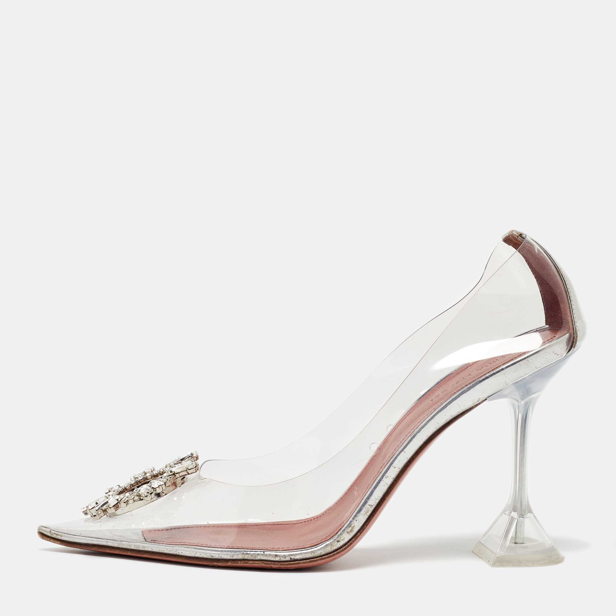 Amina Muaddi Transparent/silver Pvc And Leather Begum Pumps | Shop Simon
