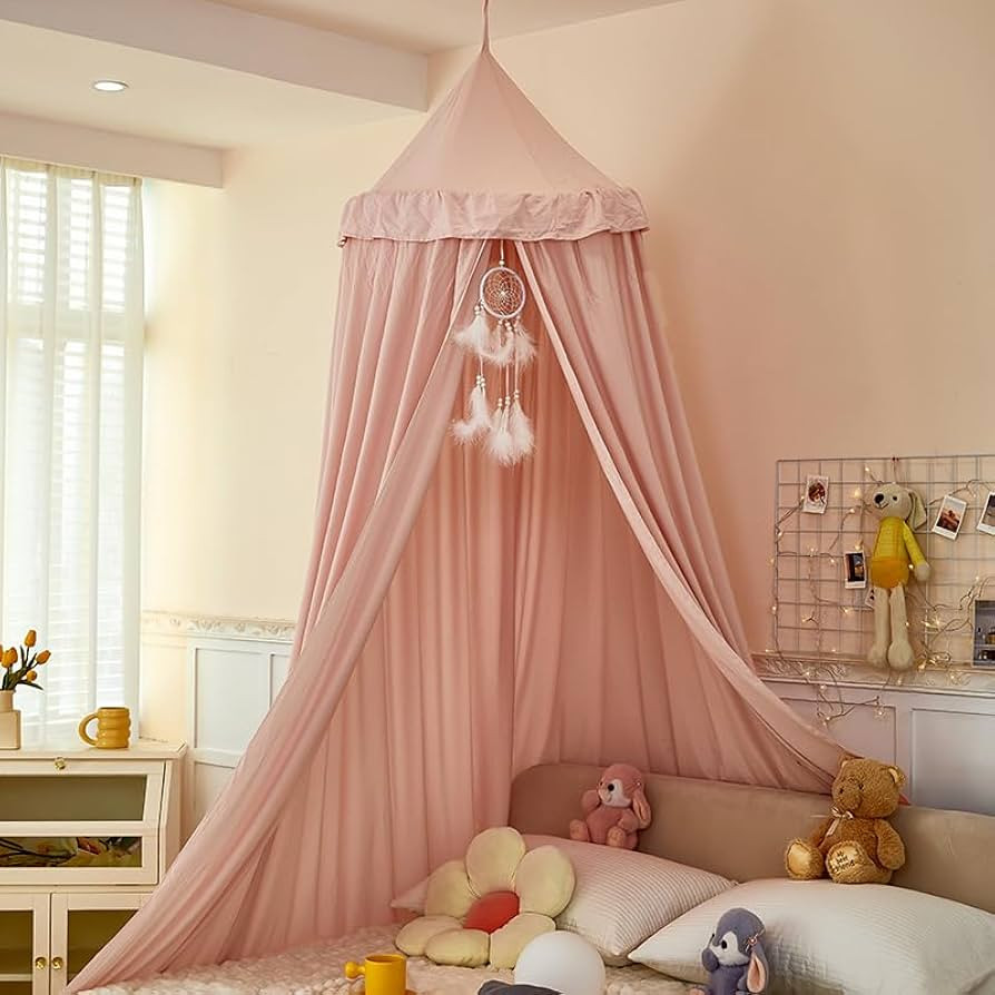Dix-Rainbow Large Children Bed Canopy beige pink Round Dome Girls Mosquito Net Kids Princess Play... | Amazon (UK)