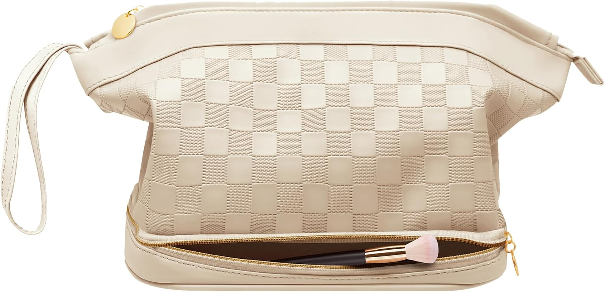 Hairao Toiletry Bag for Women, Large Makeup Bag with Double Layer Design, Waterproof Checkered Ma... | Amazon (US)