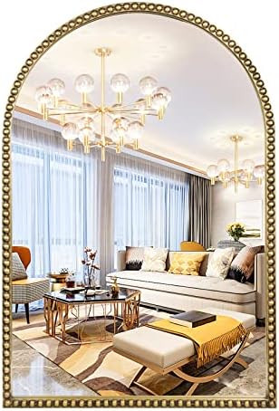 Fobule Arched Wall Mirror for Bathroom, 20"x30" Metal Beaded Frame Decorative Accent Mirror, Larg... | Amazon (US)