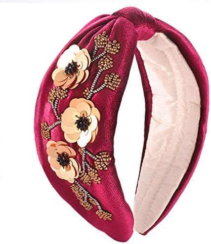 NLCAC Bead Embroidered Headband Hand Sewing Floral Sequins Bead Embellished Knotted Turban Headband  | Amazon (US)