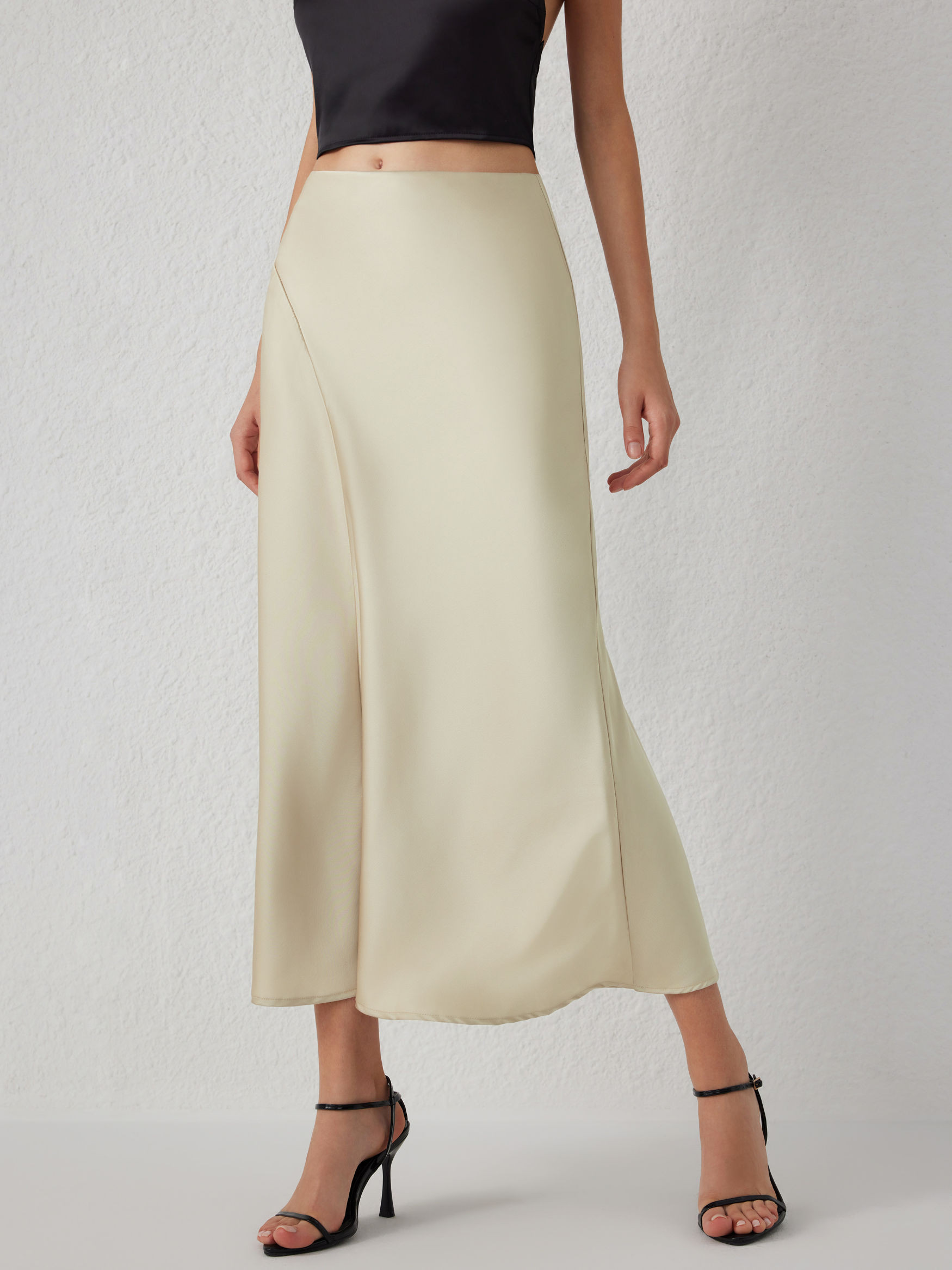 Long Skirts Satin Ruffle Satin Maxi Skirt For Date Wedding | Cider