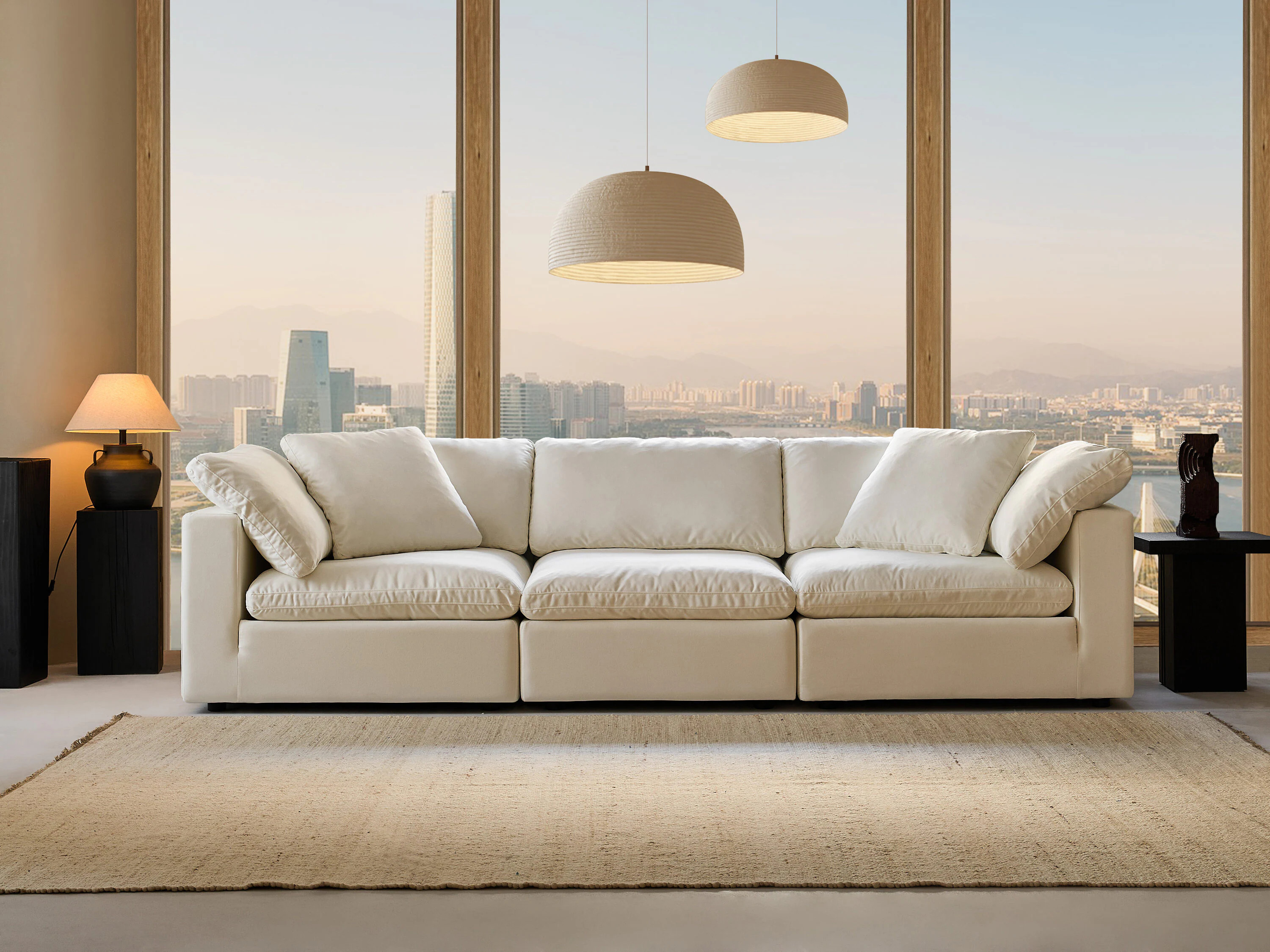 Lowe's Sofa 122-in W Casual Pearl White Linen 3-seater Sofa with Slipcover one_size | YSWZ3-PW | Lowe's