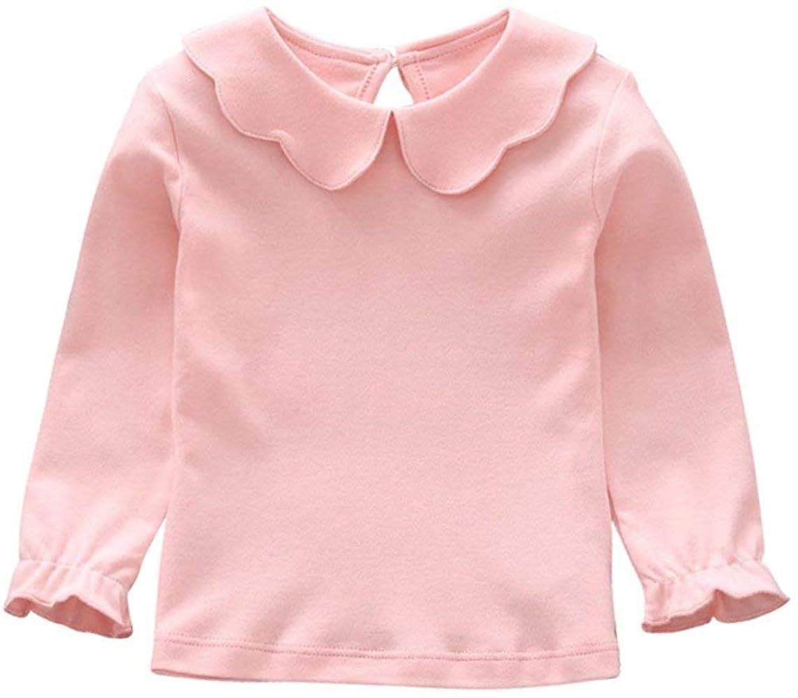 Baby Girl Kids Blouses Long Sleeves Solid Color Doll Collar T-Shirt Top Bottom | Amazon (US)
