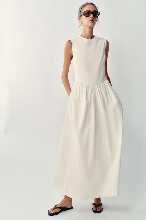 Zara - Combined Midi Dress - Ecru - Xl - Woman | Zara UK