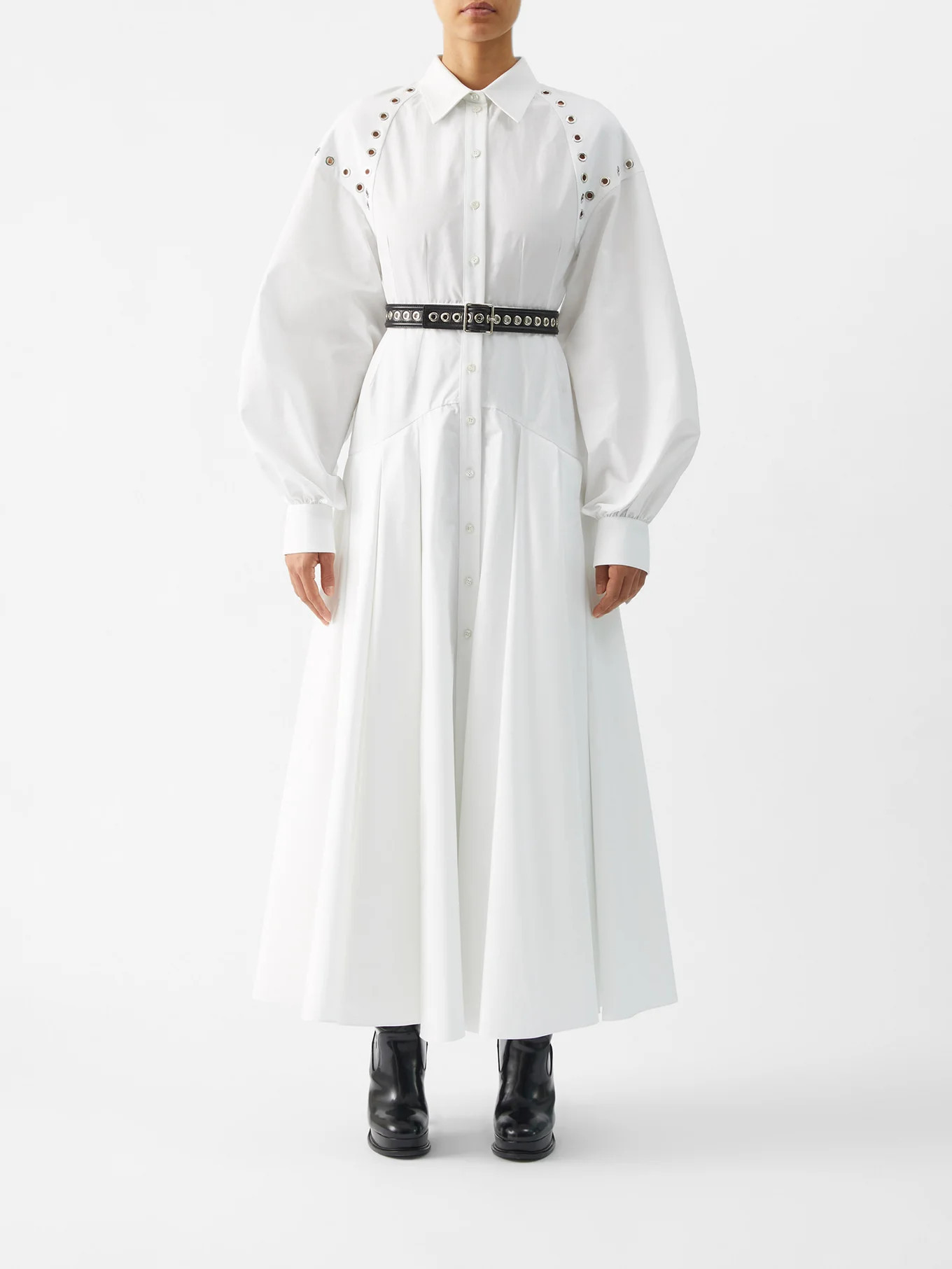 Eyelet-embellished poplin shirt dress | Matches (US)