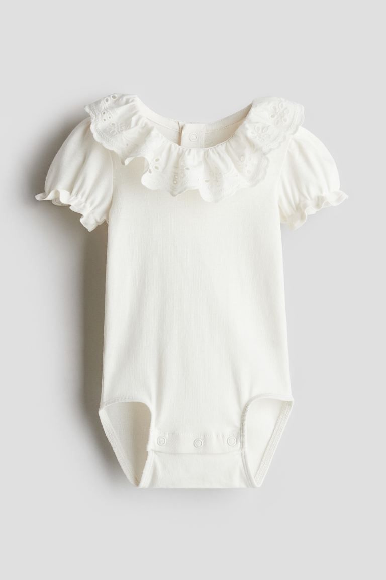 Cotton Bodysuit with Flounce Collar - White - Kids | H&M US | H&M (US + CA)