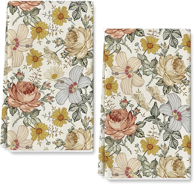 Vintage Floral Kitchen Towel 18 x 28 Inch Flower Dish Towel Retro Rose Chamomile Ultra Absorbent ... | Amazon (US)