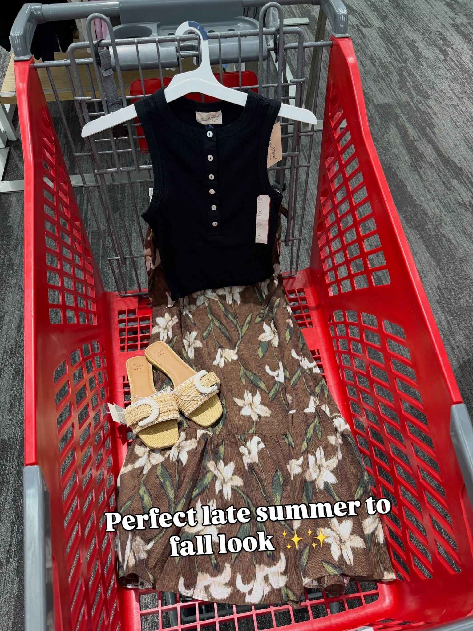 Target summer to fall outfit idea with this Henley tank and midi skirt, has the prettiest floral print! #targetfashion