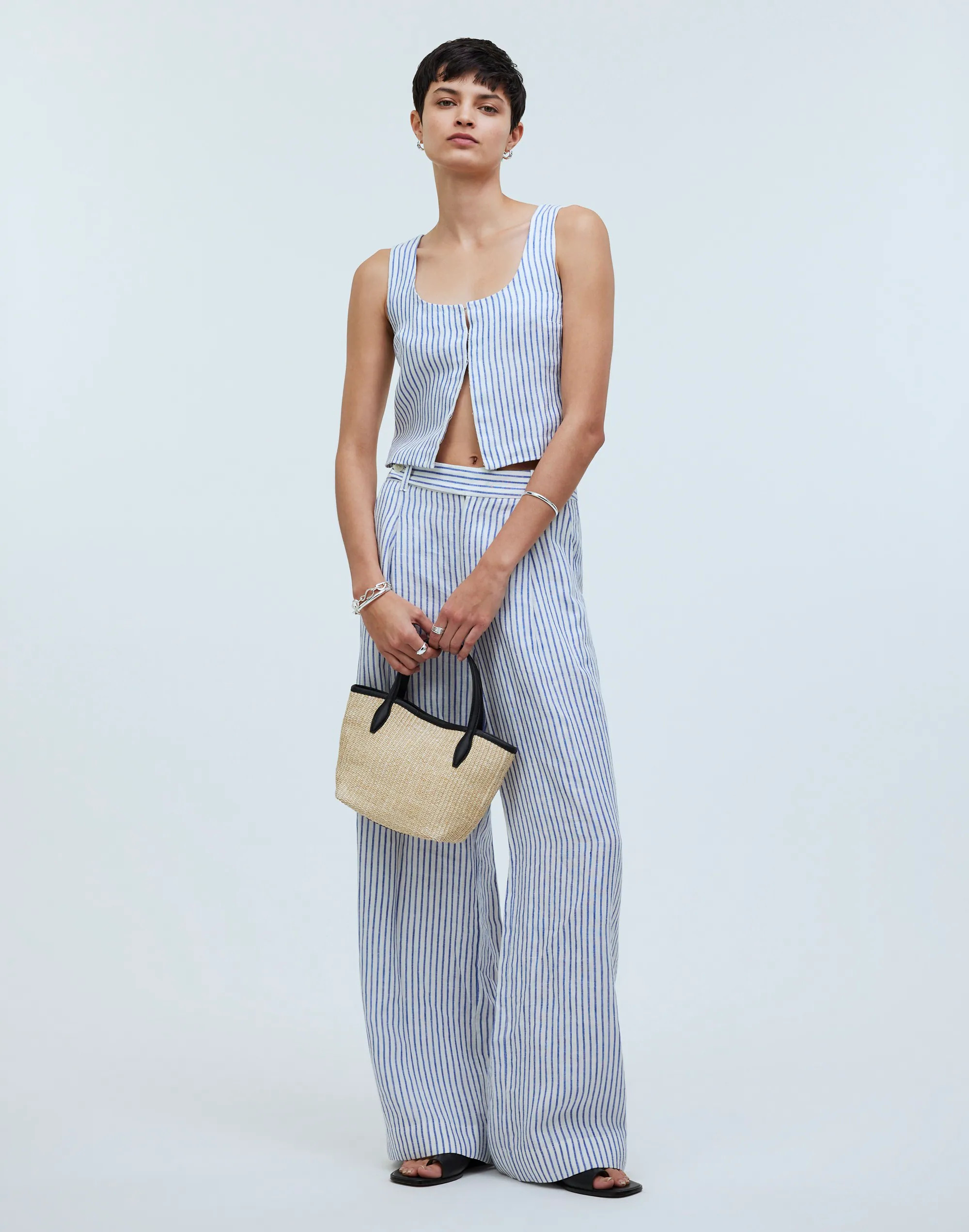 Scoopneck Crop Tank in Stripe 100% Linen | Madewell